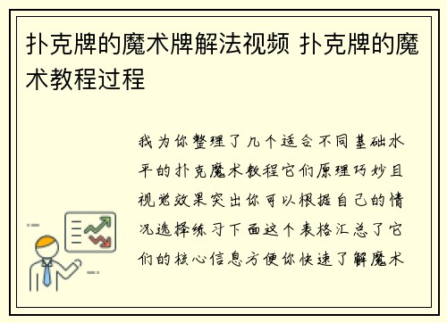扑克牌的魔术牌解法视频 扑克牌的魔术教程过程